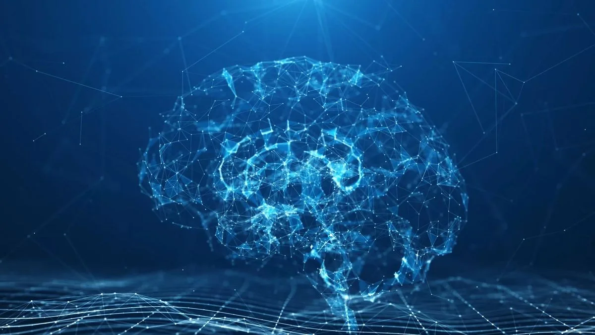 Digital representation of a brain with interconnected neural networks.